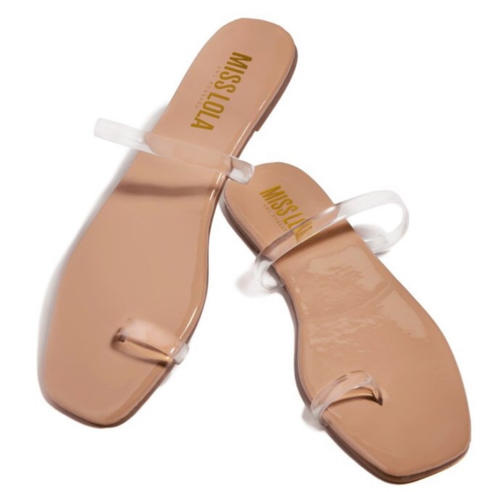 Tan Clear toe ring sandals - Picture 5 of 9